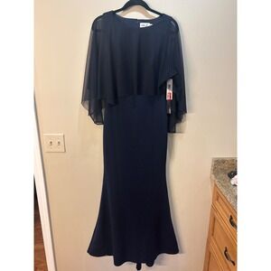 NWT Eliza J Navy Blue Formal‎ Gown Evening Dress Sheer Overlay Size 4